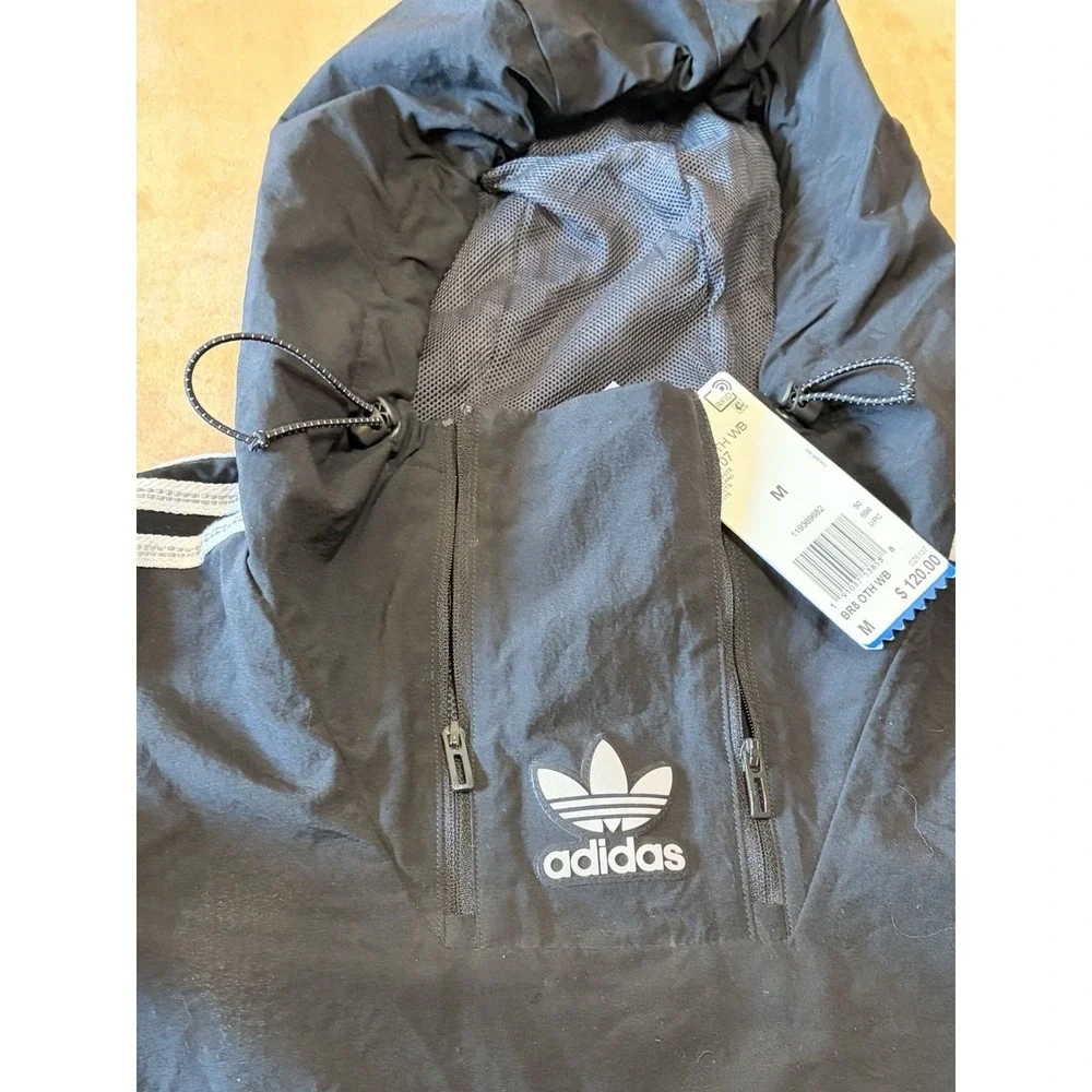NWT Adidas Mens BR8 Pullover Windbreaker Jacket Black & White Medium CZ6107 2017